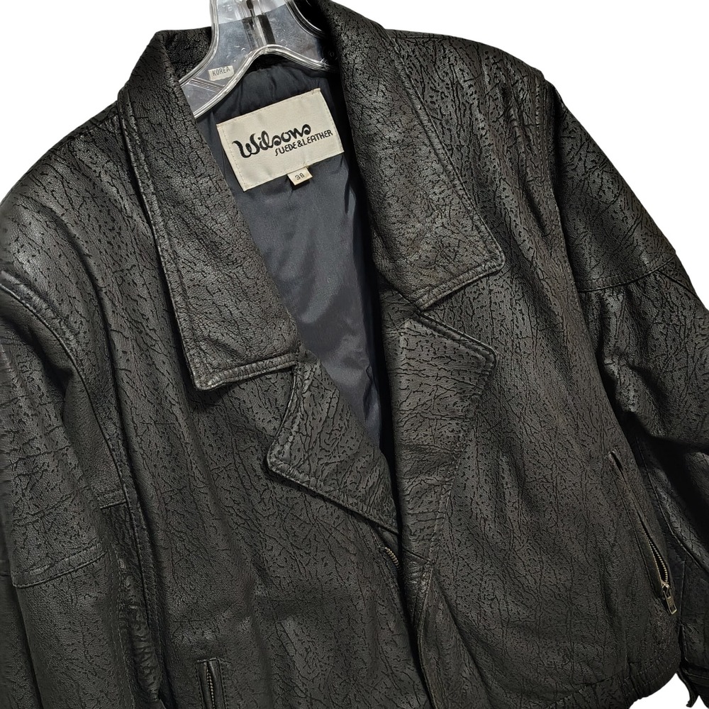 Vintage Wilsons‎ Suede Leather 80's Glam  Womens Jacket Textured Black Size 38